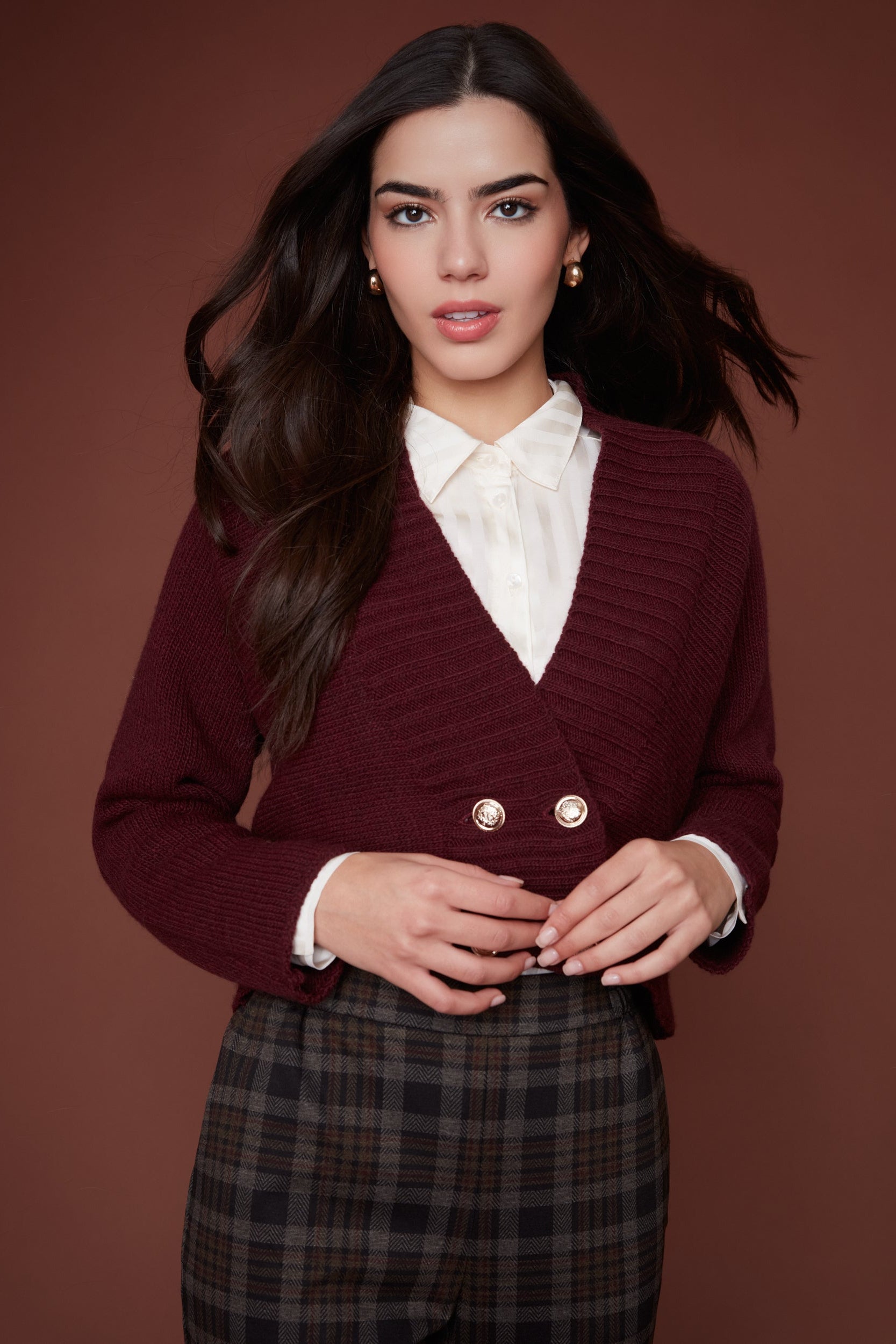 Gilet court en maille à double boutonnage - Cabernet