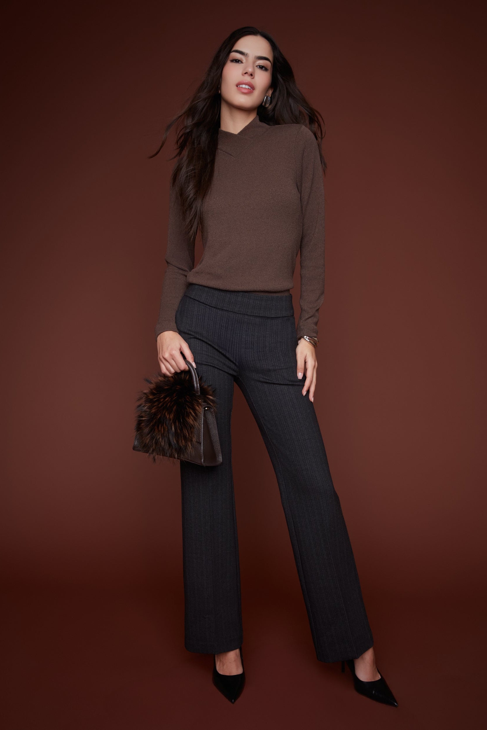 Pantalon en maille à chevrons et taille élastique