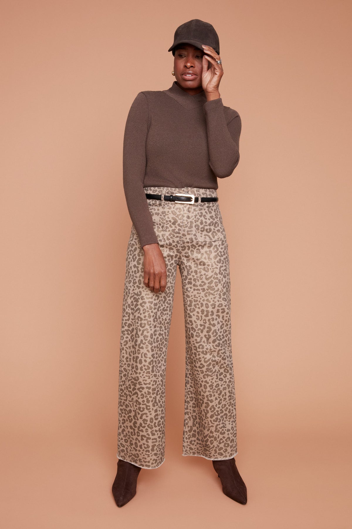 Foil Animal Print Wide-Leg Pants
