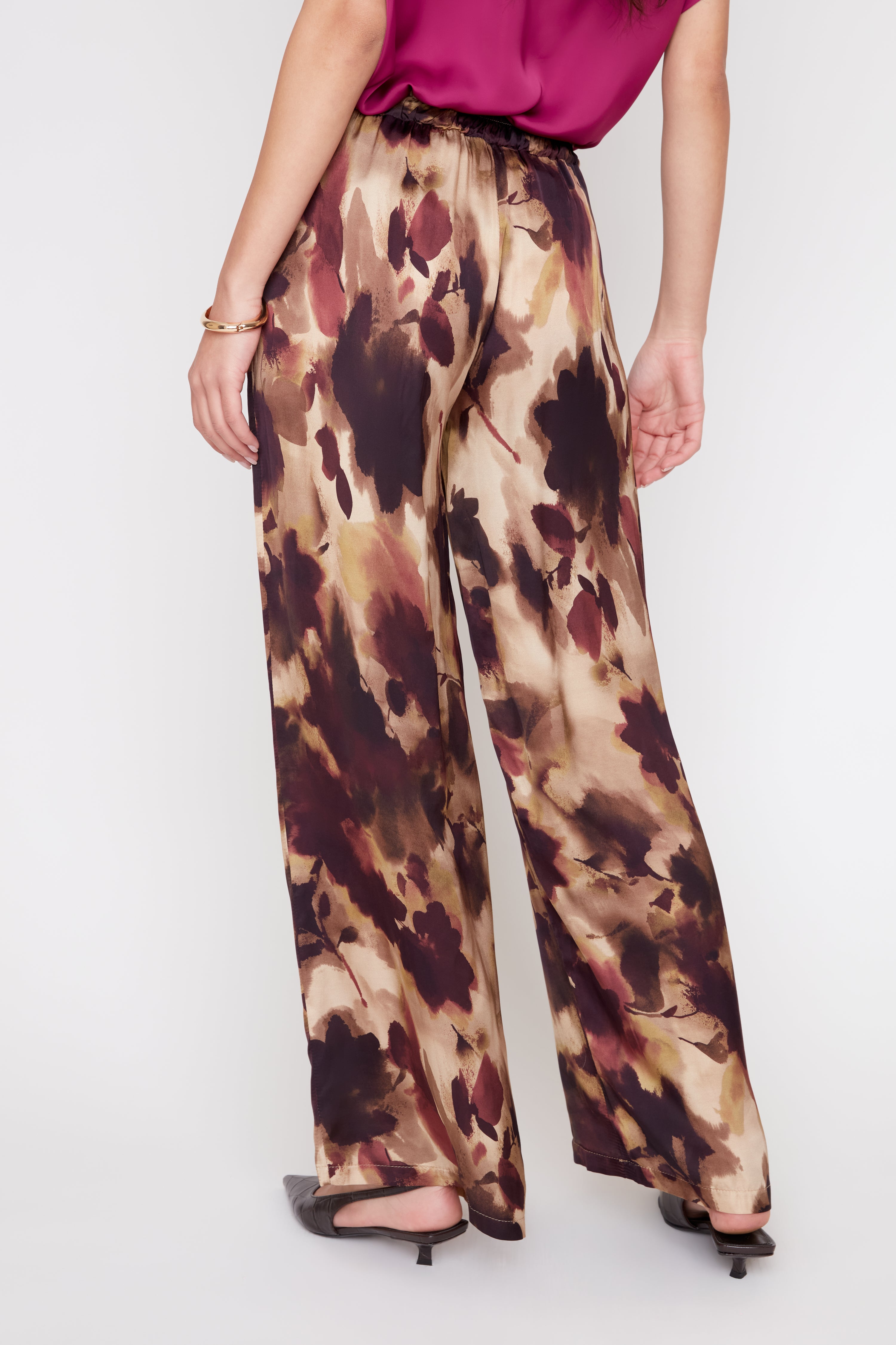 Pantalon en satin de luxe à imprimé floral d'hiver – Combo Grand Bleu