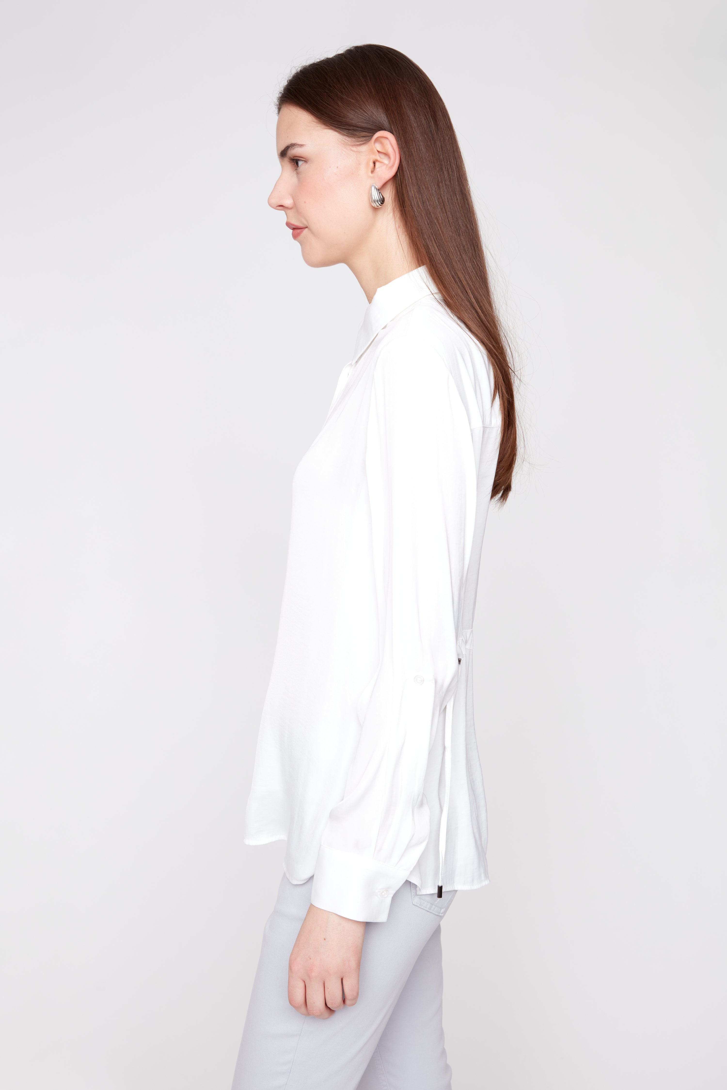 Silk Look Blouse with Drawstring Waist Crème