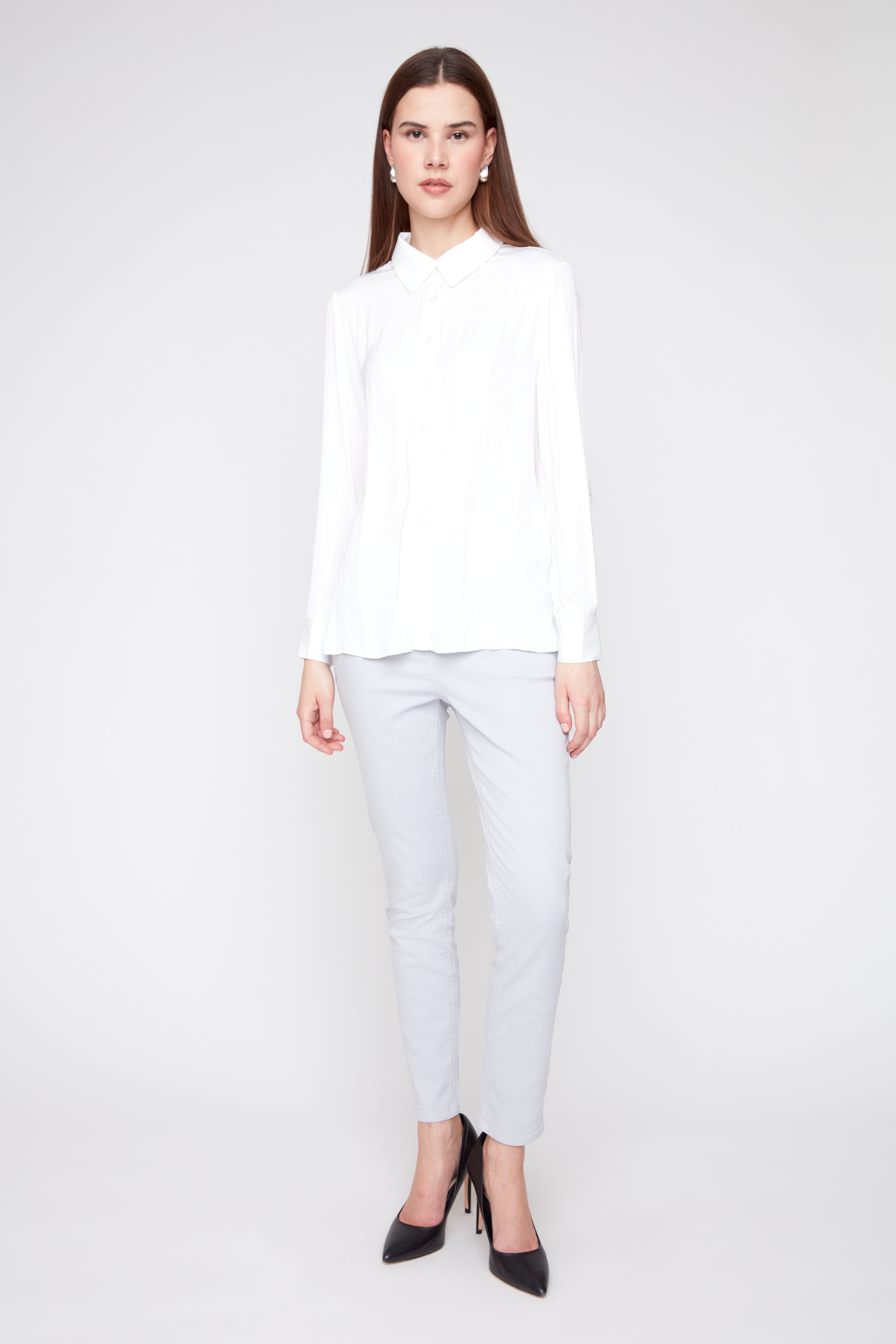 Silk Look Blouse with Drawstring Waist Crème