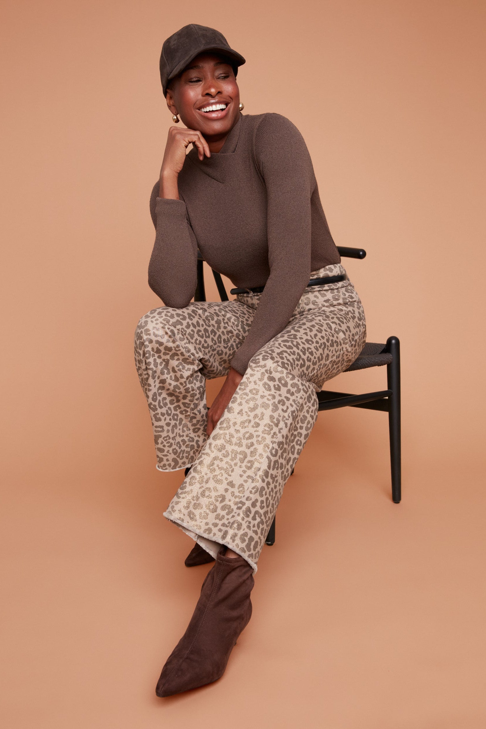 Foil Animal Print Wide-Leg Pants
