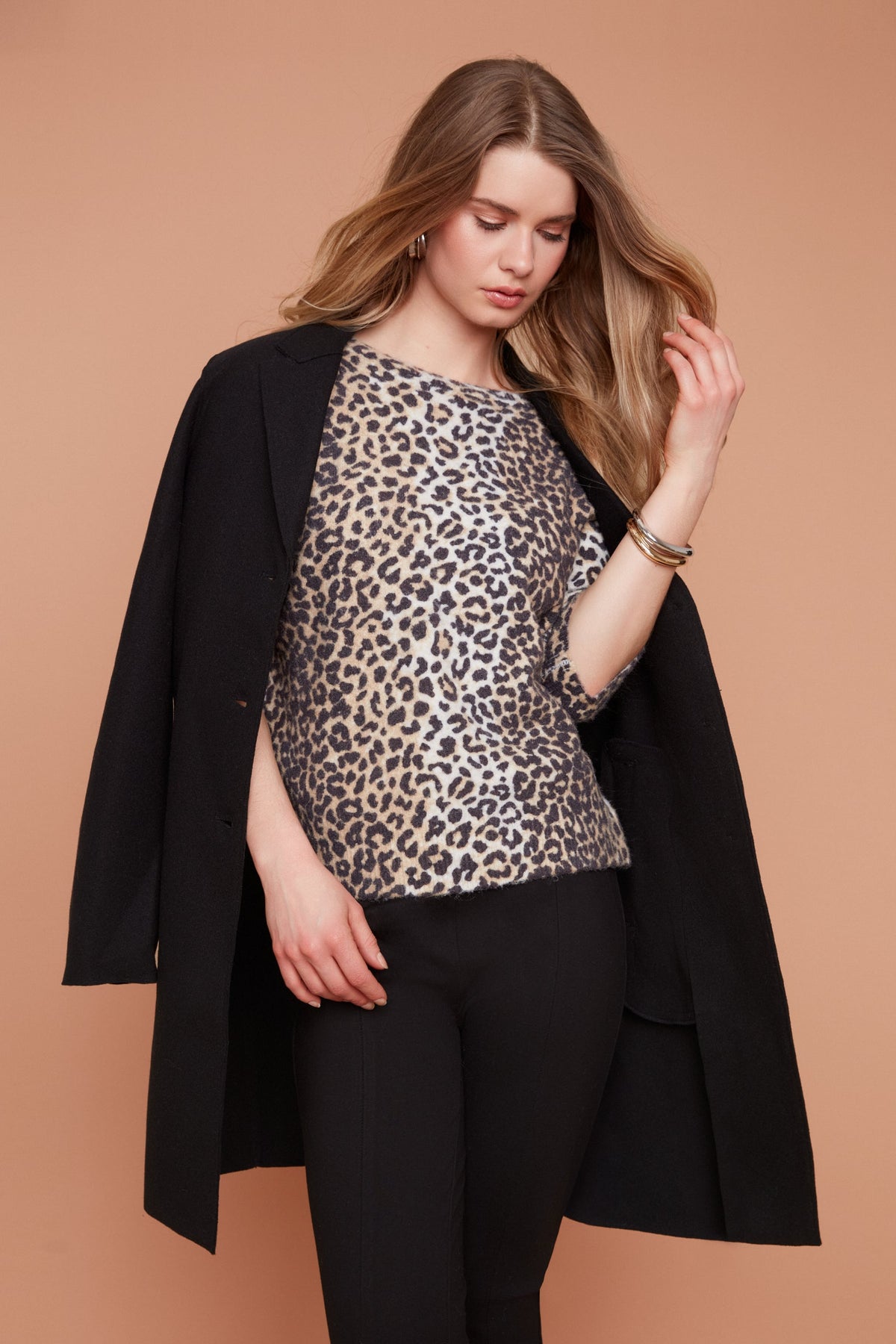 Leopard Print Knit Button-Front Top