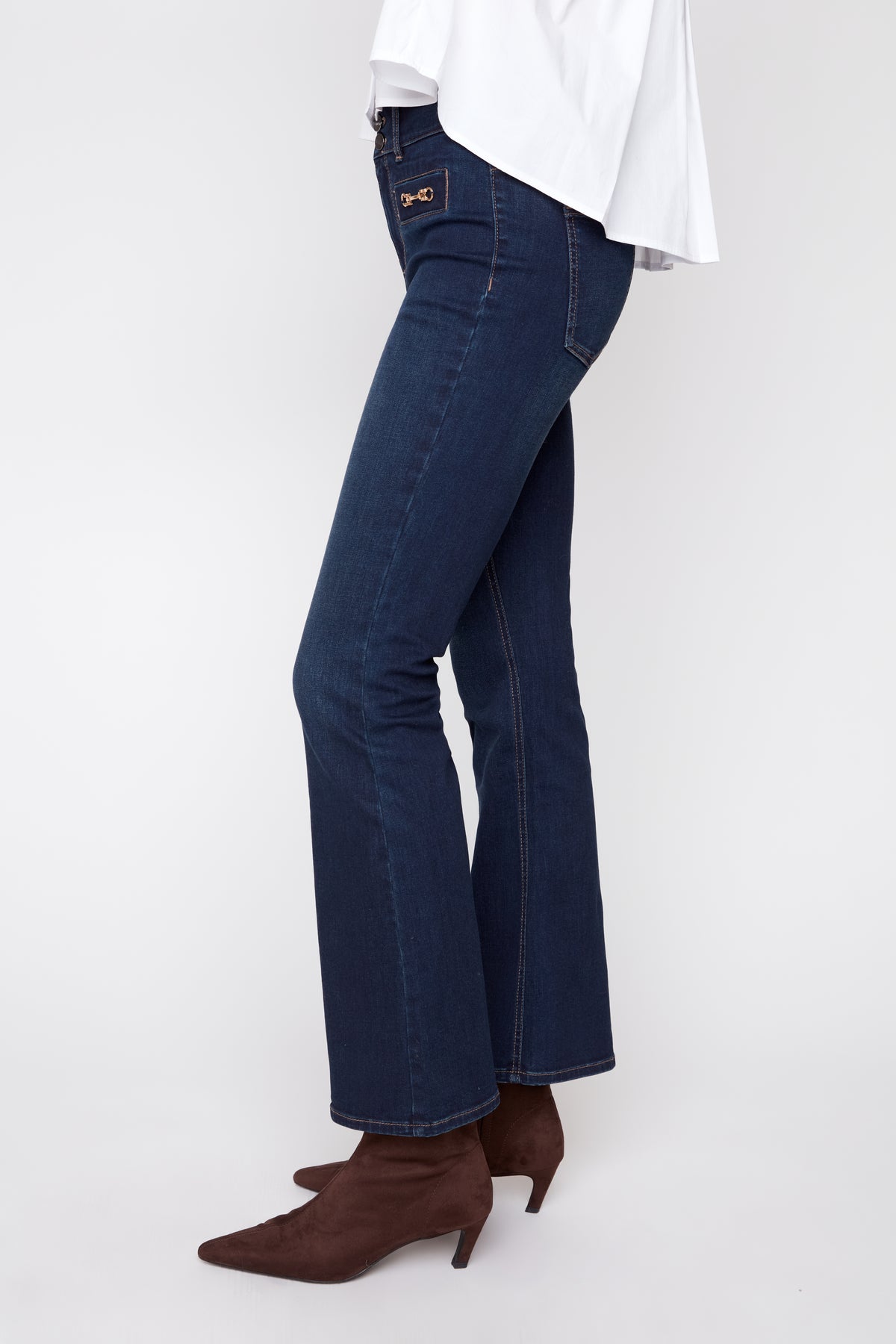 Bootleg Horsebit Detail Denim Pants - Dark Indigo
