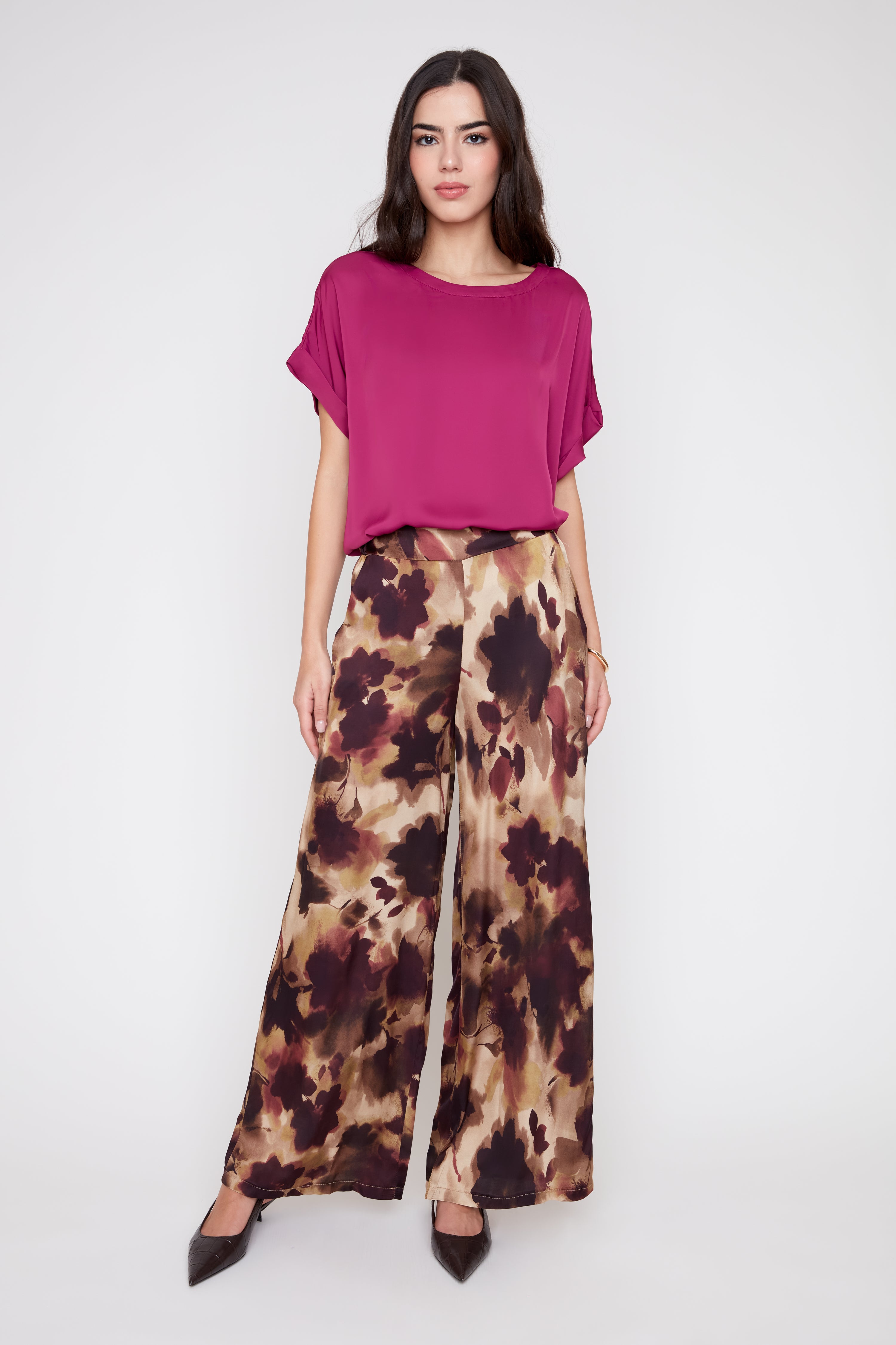 Pantalon en satin de luxe à imprimé floral d'hiver – Combo Grand Bleu