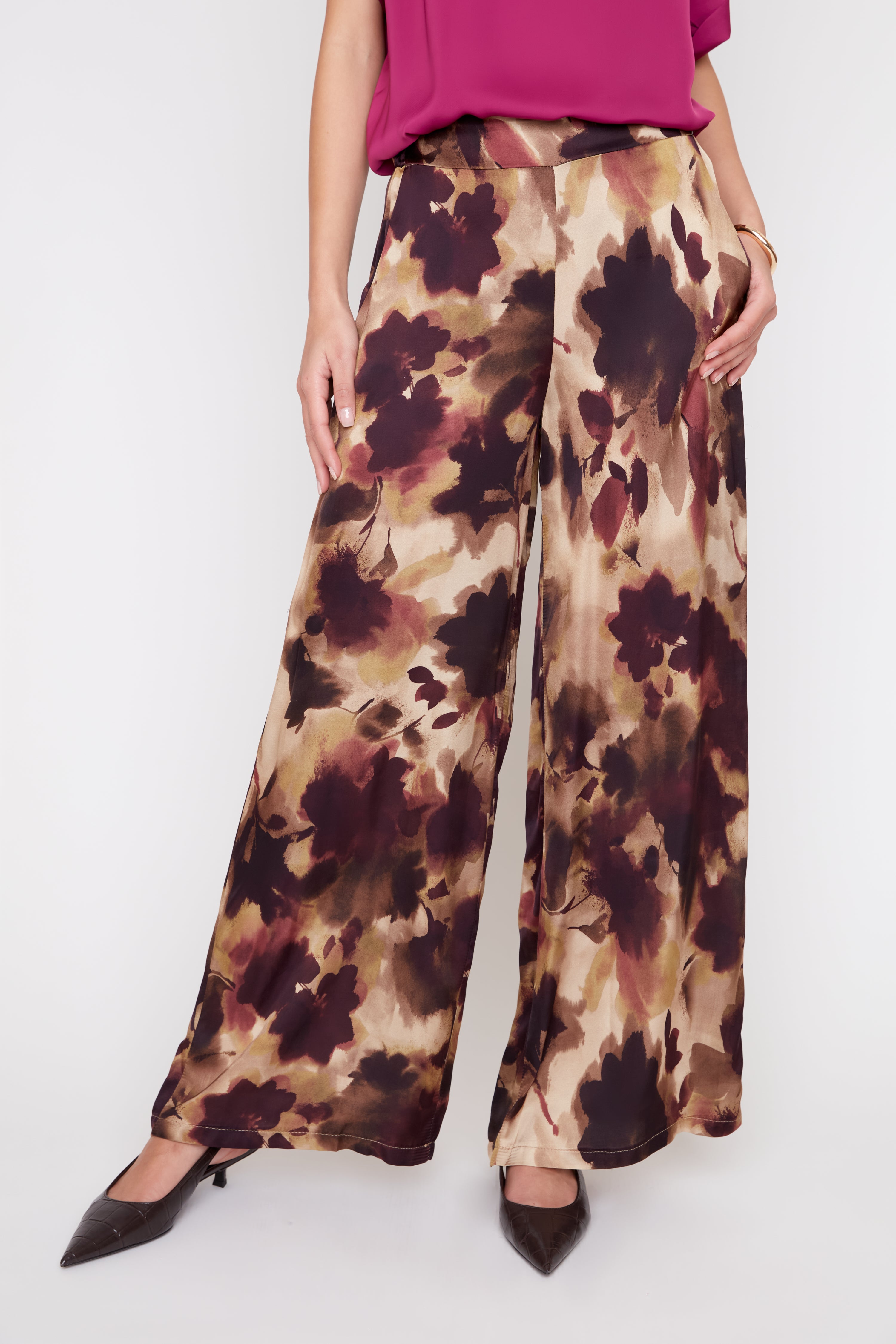 Pantalon en satin de luxe à imprimé floral d'hiver – Combo Grand Bleu