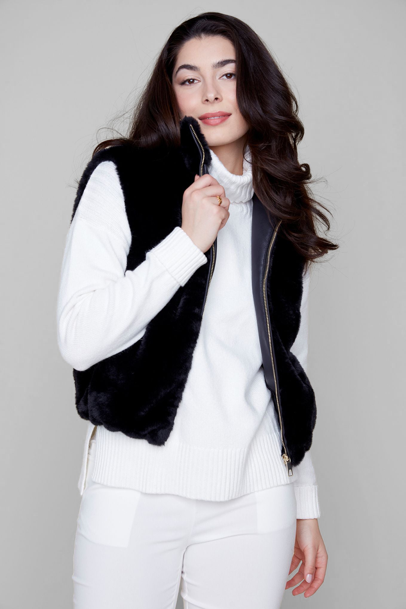 Solid Faux Fur Short Vest - Black