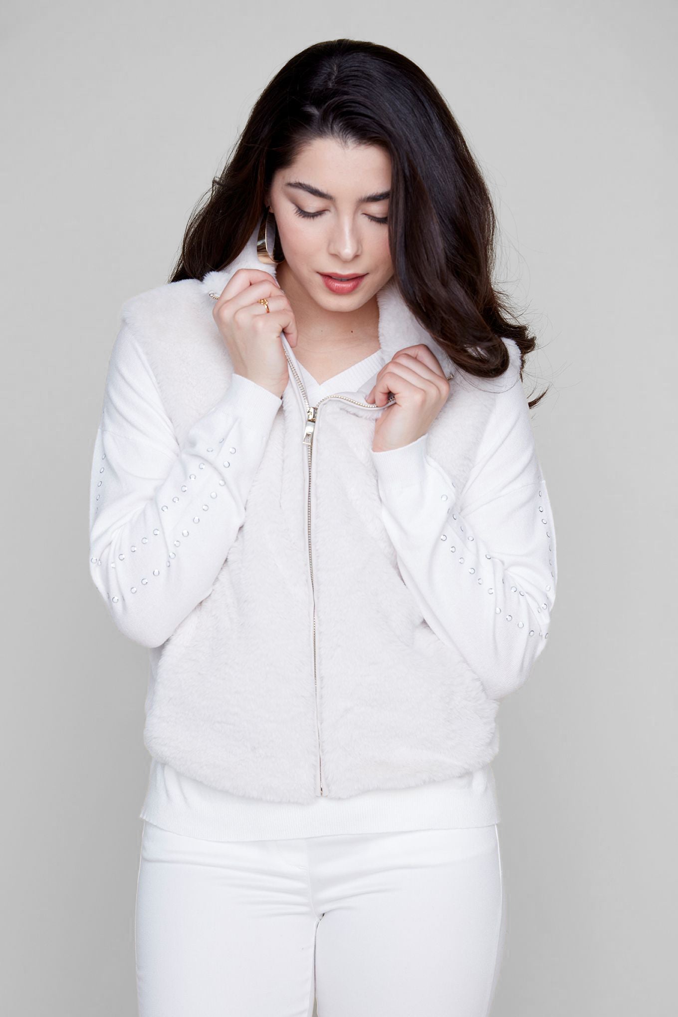 Gilet court en fausse fourrure unie - Oyster