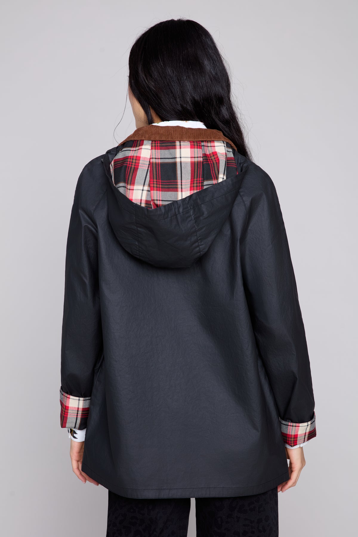Veste de grange coupe-vent cirée avec doublure à carreaux noire