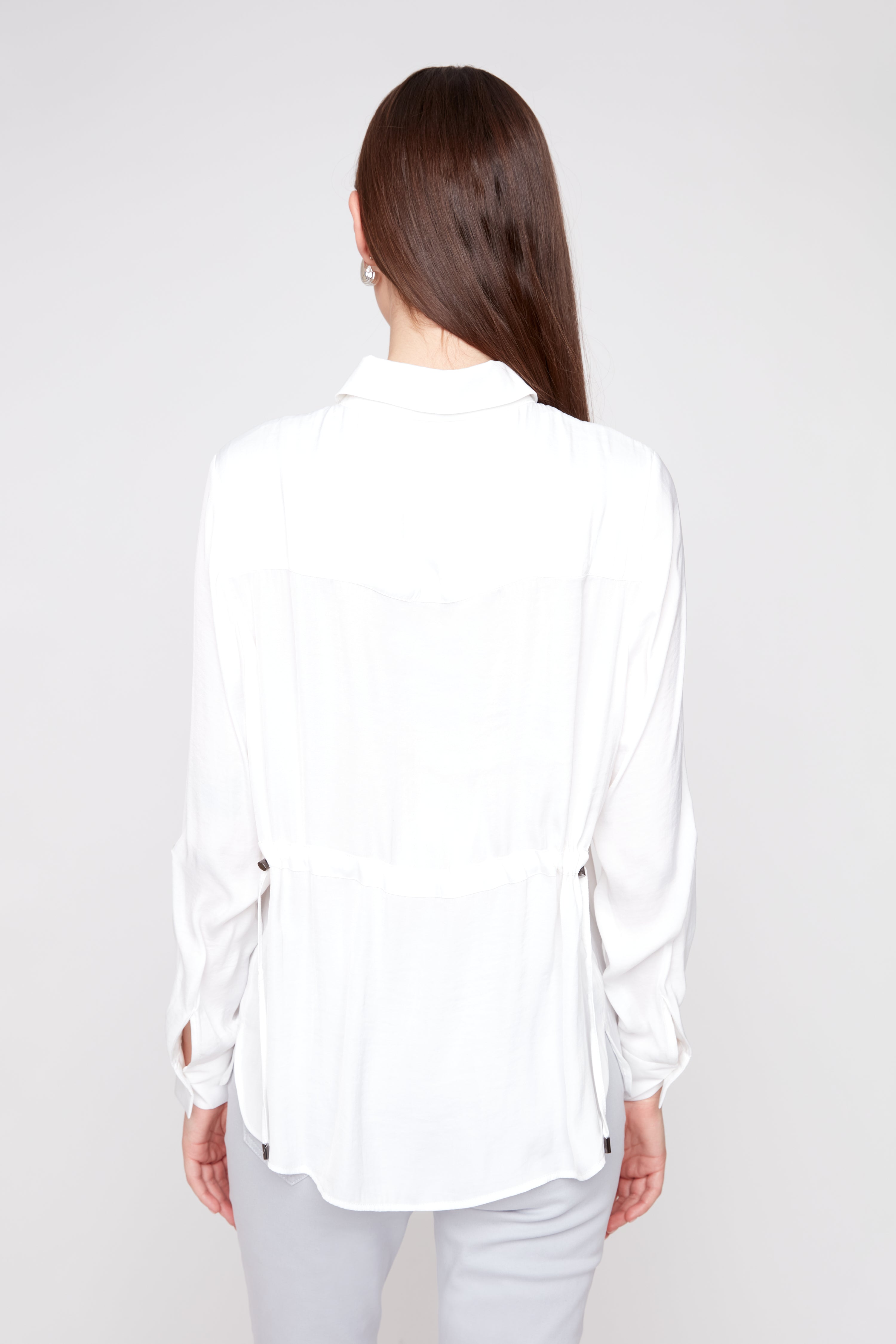 Silk Look Blouse with Drawstring Waist Crème