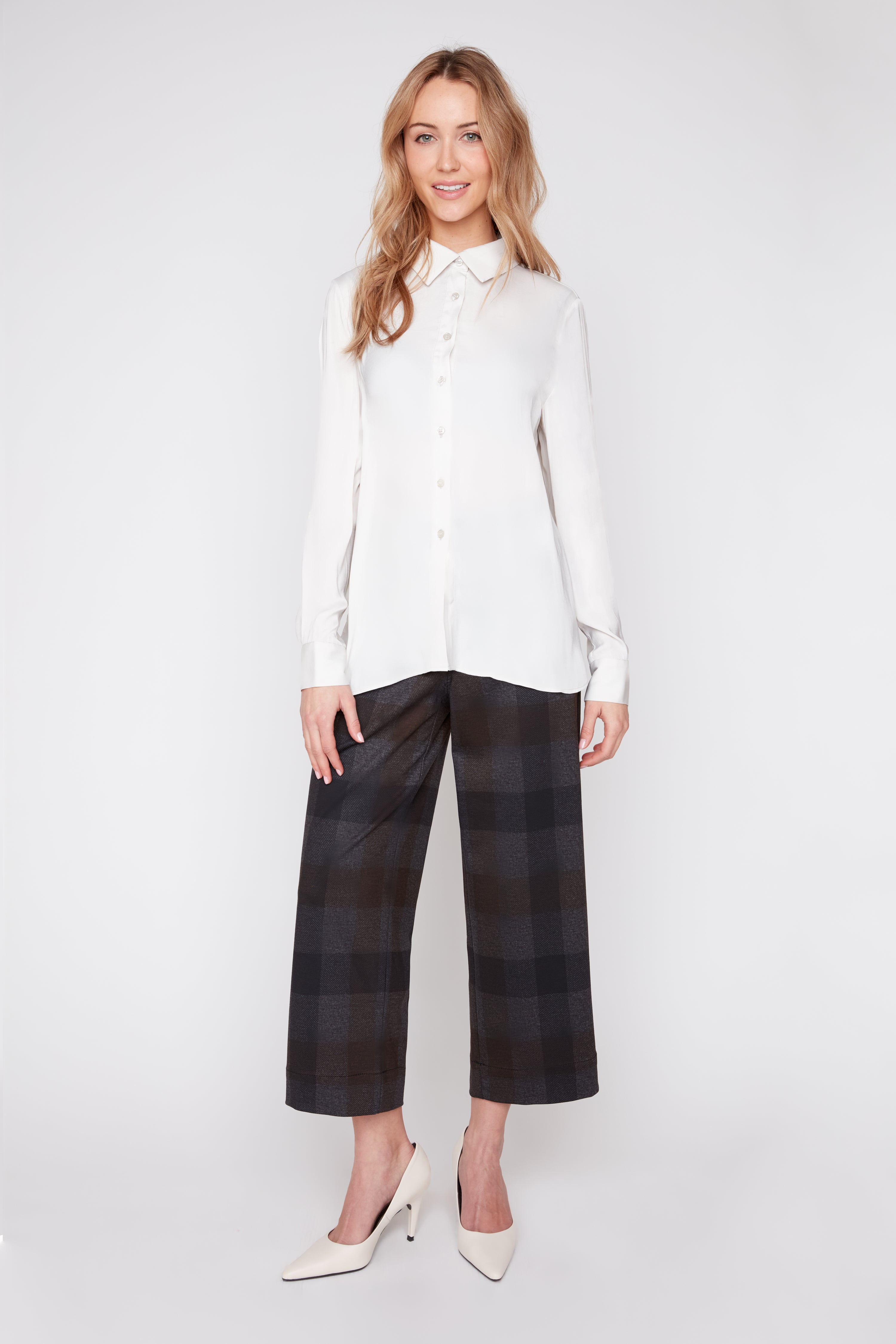 Silk Look Blouse with Drawstring Waist Oyster