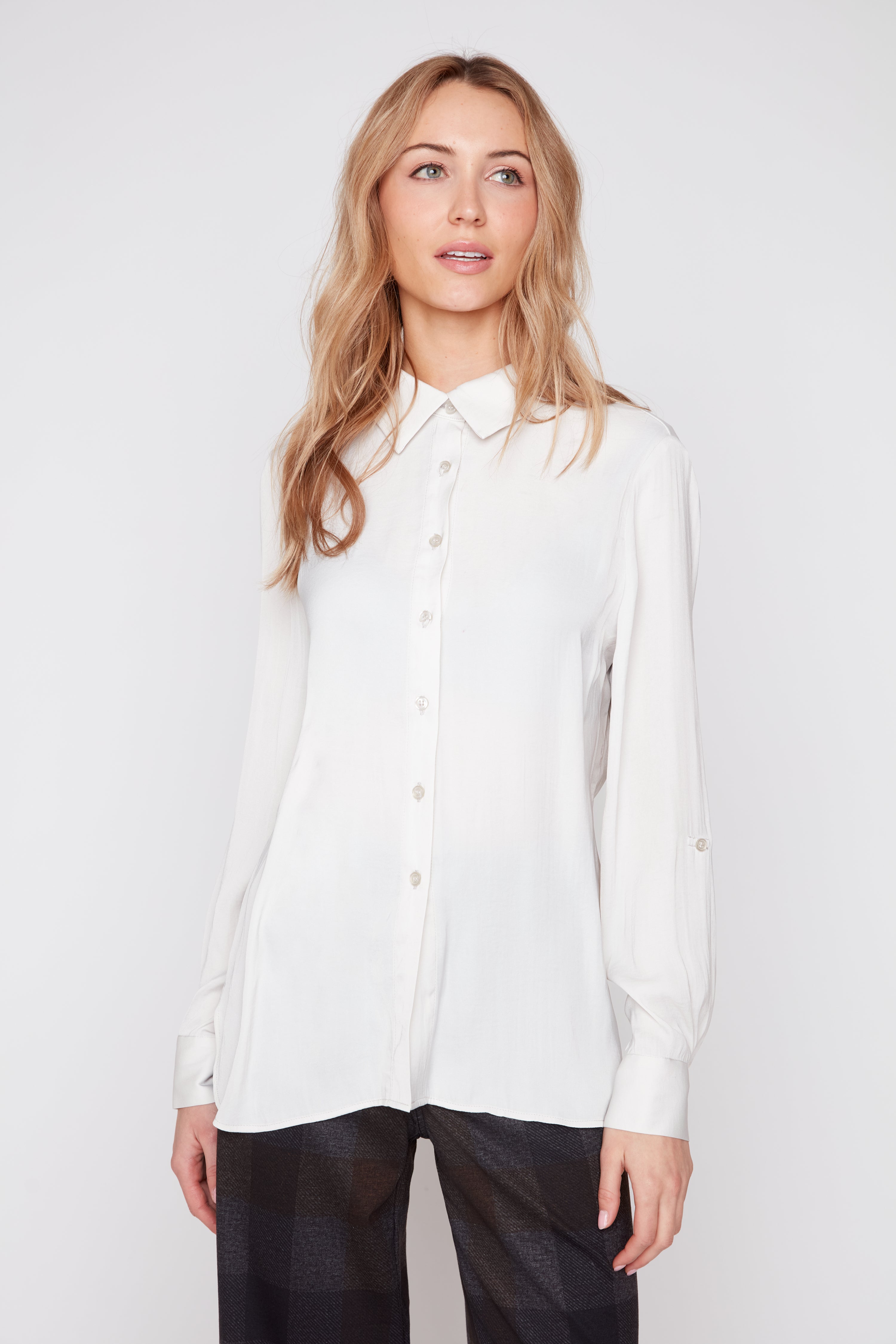Silk Look Blouse with Drawstring Waist Oyster