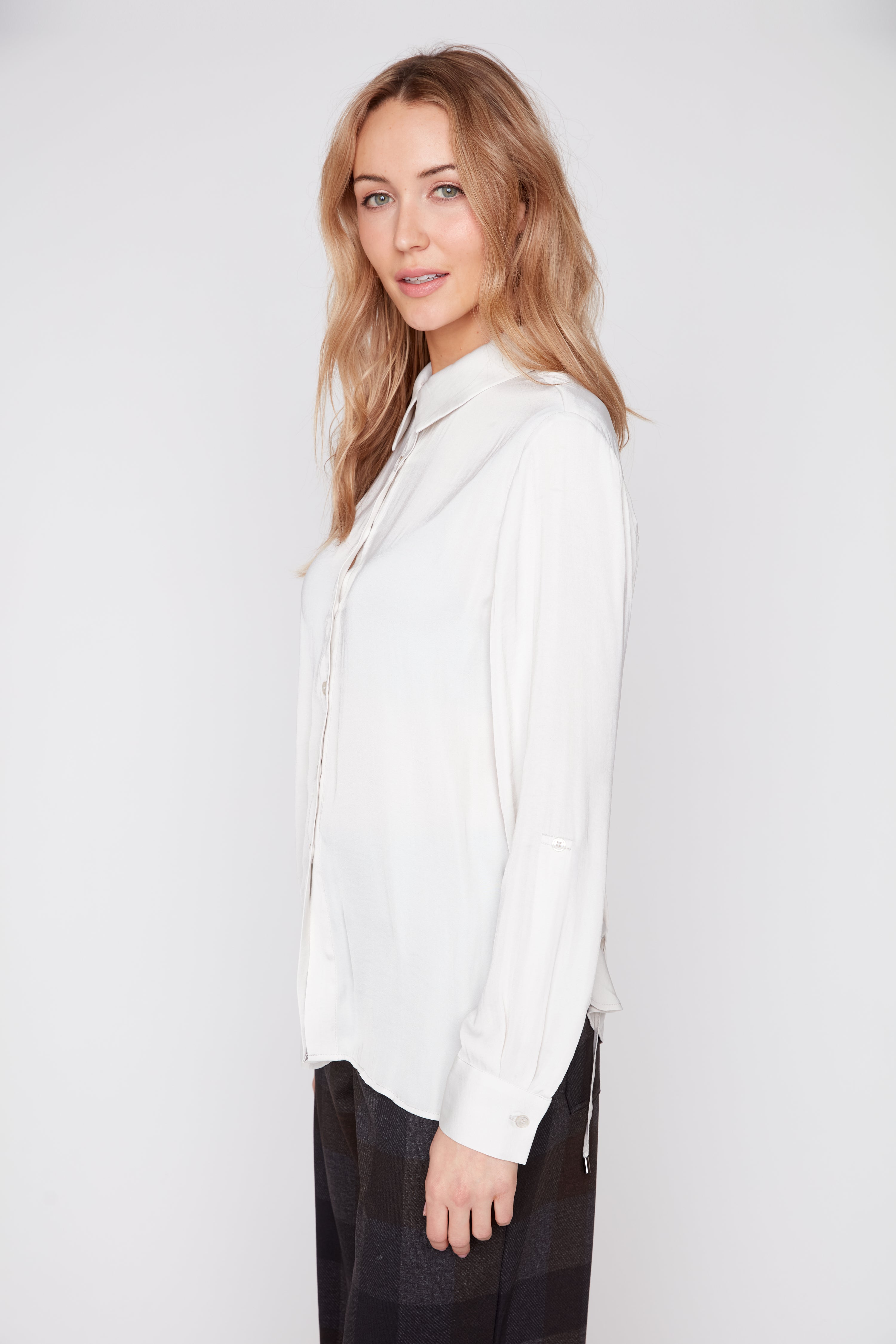 Silk Look Blouse with Drawstring Waist Oyster