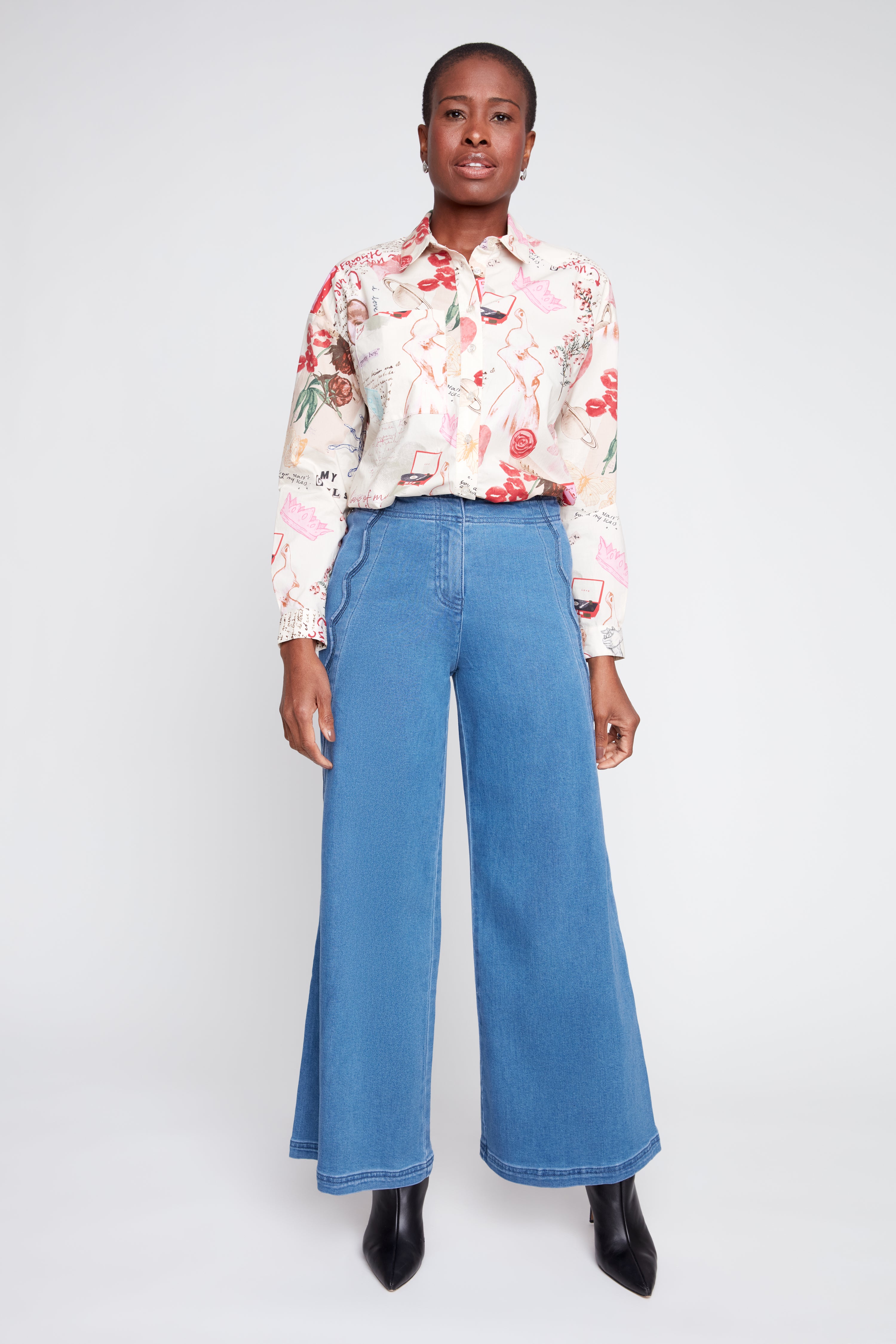 Retro Print Cotton Blouse Lipstick