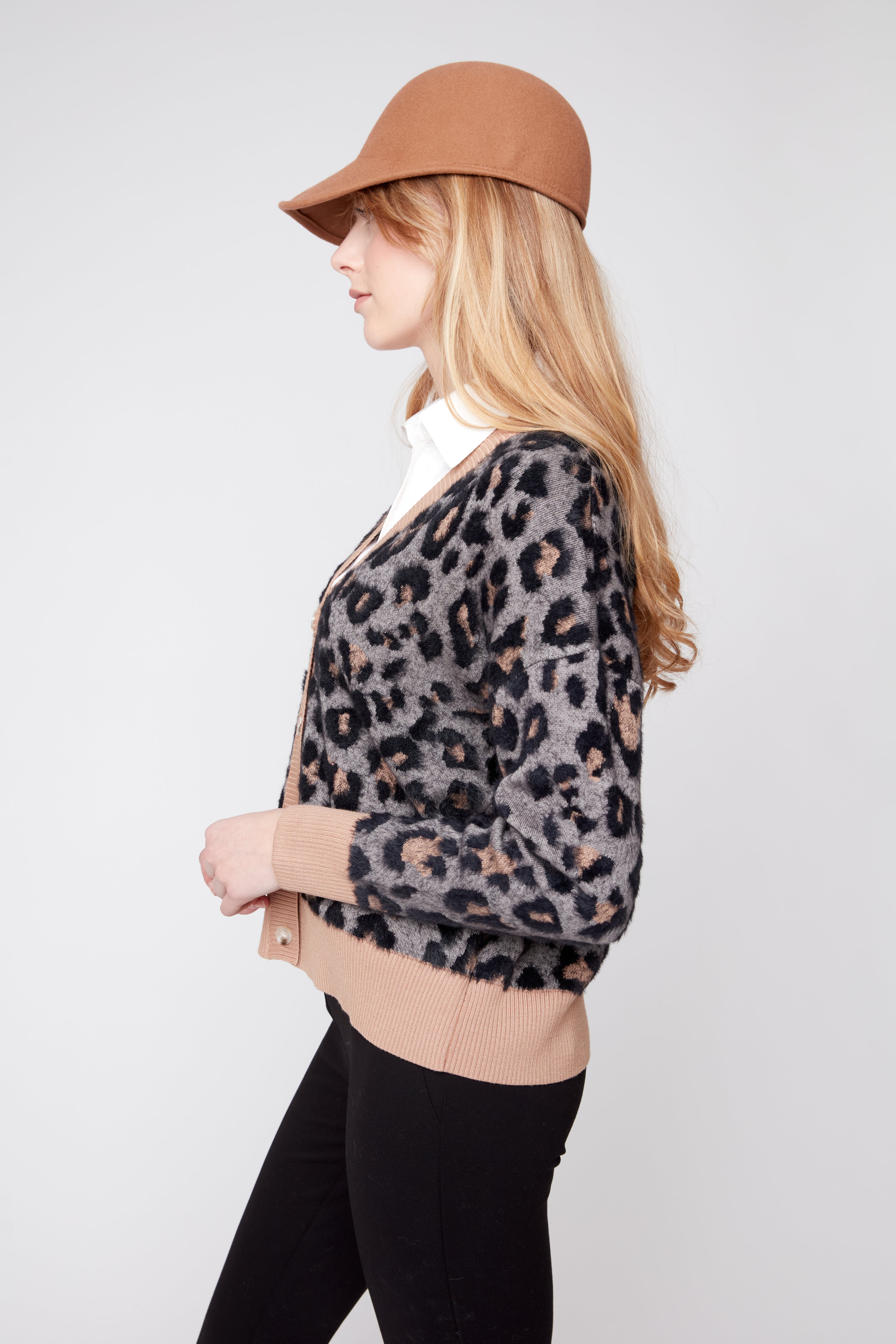 Cardigan en maille jacquard imprimé animal noir panaché